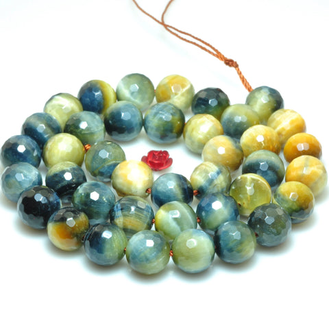 YesBeads Natural golden blue tiger eye gemstone faceted round loose beads wholesale jewelry making bracelet design 15"
