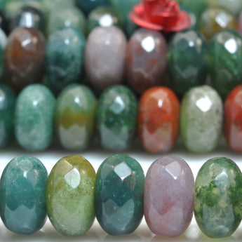 YesBeads Natural Indian Agate faceted rondelle loose beads green gemstone wholesale jewelry 15"