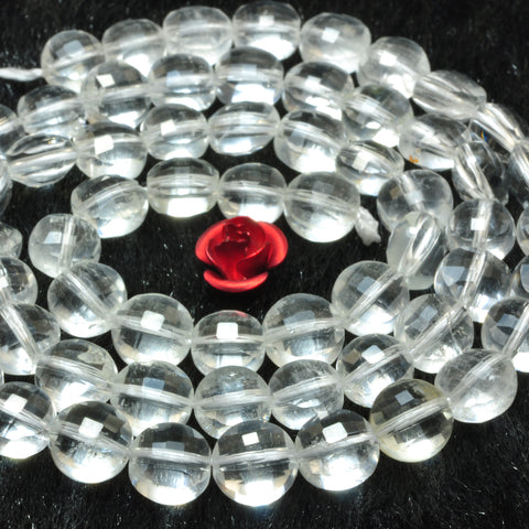 YesBeads natural white Rock Crystal micro faceted coin loose beads clear quartz wholesale gemstone jewelry making 6mm 15"