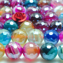 YesBeads Titanium banded agate faceted round loose beads rainbow mix gemstone wholesale jewelry 6mm-12mm 15"