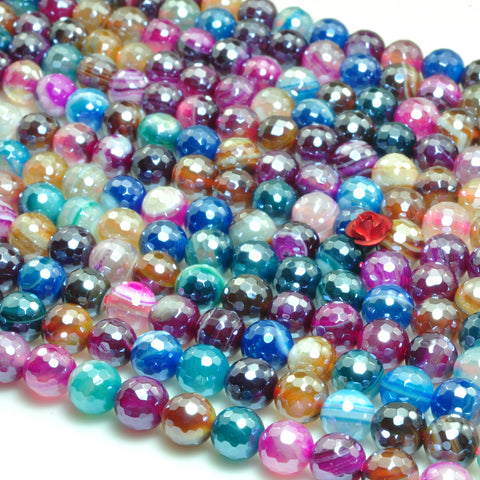 YesBeads Titanium banded agate faceted round loose beads rainbow mix gemstone wholesale jewelry 6mm-12mm 15"
