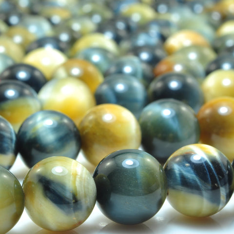 Natural golden blue tiger eye gemstone smooth round loose beads wholesale jewelry making DIY
