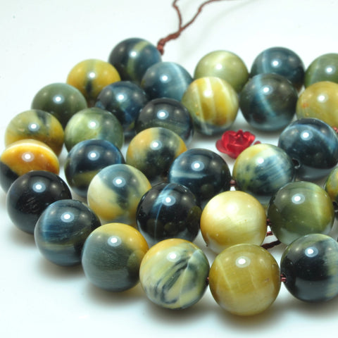 Natural golden blue tiger eye gemstone smooth round loose beads wholesale jewelry making DIY