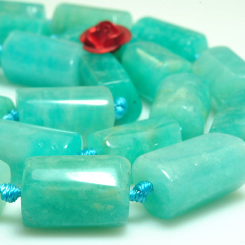 YesBeads natural green Amazonite gemstone faceted nugget tube beads wholesale 15"