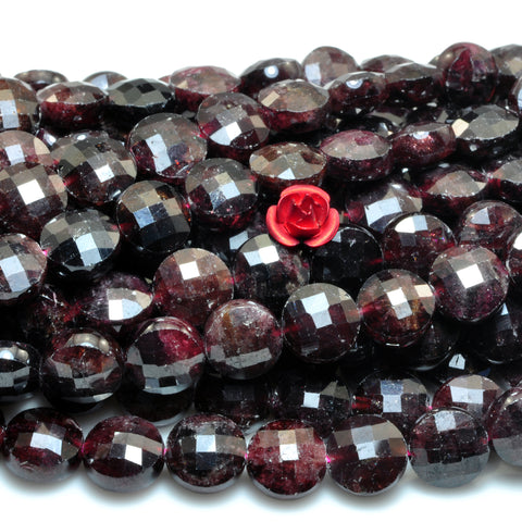 YesBeads Natural Red Garnet gemstone micro faceted coin loose beads wholesale jewelry making 6mm 8mm 15" strand