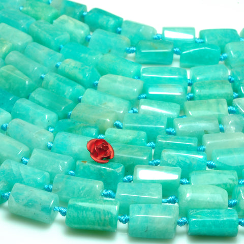 YesBeads natural green Amazonite gemstone faceted nugget tube beads wholesale 15"
