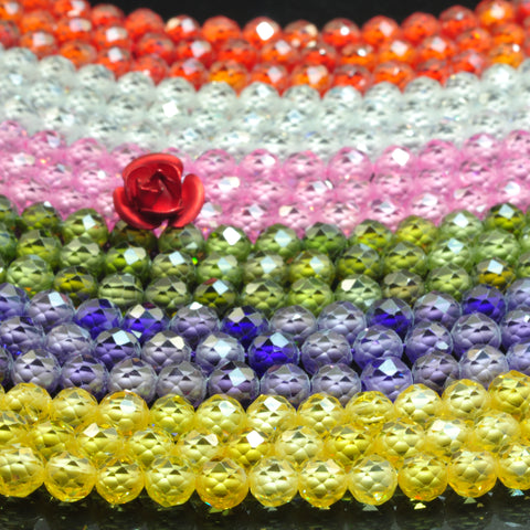YesBeads Zircon stone faceted round loose beads wholesale zirconia gemstone 4mm 15"