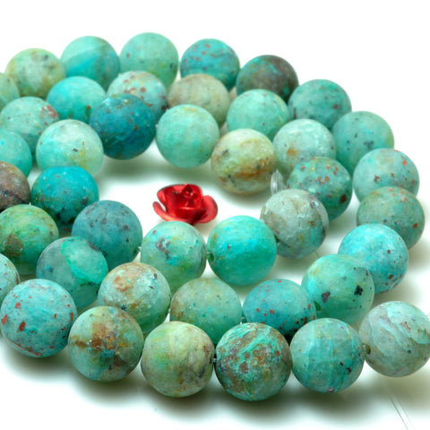 YesBeads natural  green Chrysocolla matte round loose beads gemstone wholesale 15"