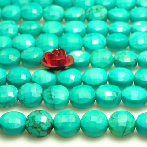 YesBeads Green Turquoise micro faceted coin loose beads wholesale gemstone jewelry making 6mm 15"