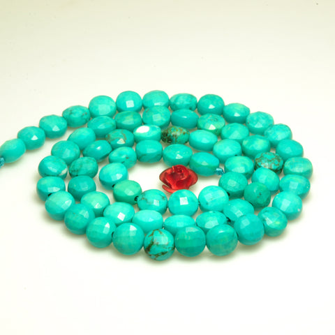 YesBeads Green Turquoise micro faceted coin loose beads wholesale gemstone jewelry making 6mm 15"