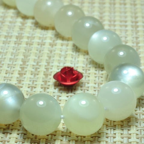 YesBeads Natural moonstone smooth round loose beads 10mm gray white gemstones wholesale jewelry making 15"