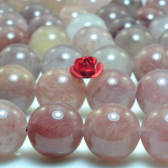 YesBeads Natural Raspberry quartz smooth round loose beads purple red crystal stone wholesale jewelry making 15"