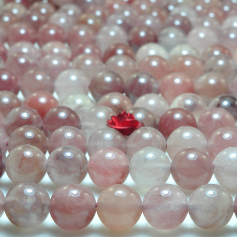 YesBeads Natural Raspberry quartz smooth round loose beads purple red crystal stone wholesale jewelry making 15"