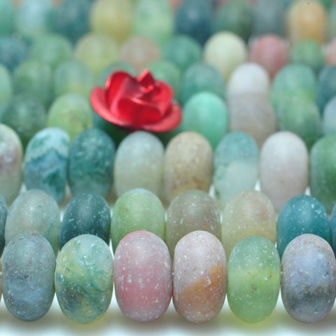 YesBeads Natural Indian Agate matte rondelle beads gemstone wholesale jewelry 15"