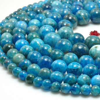 YesBeads Natural blue apatite gemstones smooth round loose beads wholesale jewelry making 6mm-12mm 15"