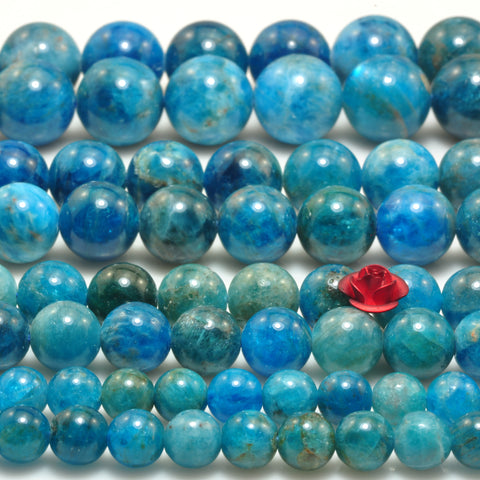 YesBeads Natural blue apatite gemstones smooth round loose beads wholesale jewelry making 6mm-12mm 15"