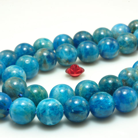 YesBeads Natural blue apatite gemstones smooth round loose beads wholesale jewelry making 6mm-12mm 15"