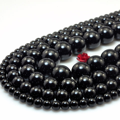 YesBeads Natural black tourmaline gemstone smooth round loose beads wholesale jewelry making 4mm-12mm 15"
