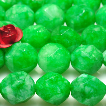 YesBeads Alabaster stone star cut faceted nugget loose beads green gemstone wholesale jewelry making bracelet design 15''