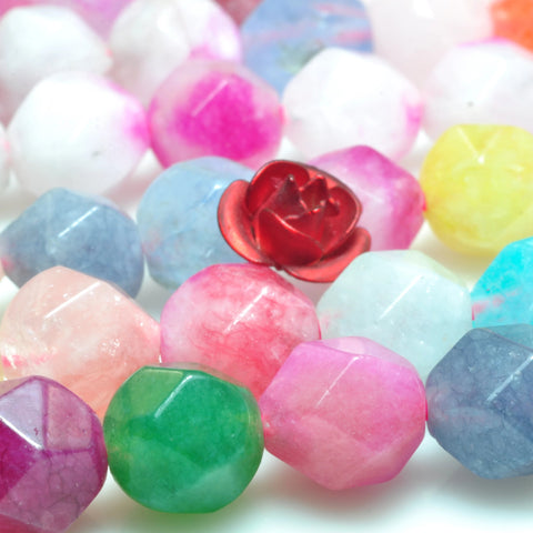 YesBeads Alabaster stone star cut faceted nugget loose beads mixed rainbow gemstone wholesale jewelry making 15''