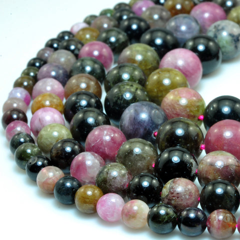 YesBeads Natural watermelon tourmaline gemstone smooth round loose beads wholesale jewelry making 15"