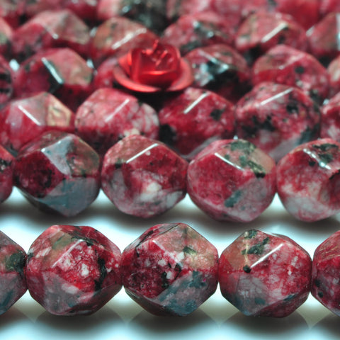 YesBeads Alabaster stone star cut faceted nugget loose beads dark red gemstone wholesale jewelry making 15''