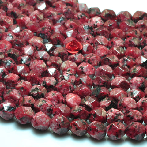 YesBeads Alabaster stone star cut faceted nugget loose beads dark red gemstone wholesale jewelry making 15''