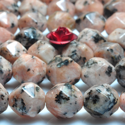 YesBeads Alabaster stone star cut faceted nugget loose beads pink gemstone wholesale jewelry making 15''