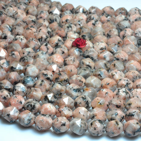 YesBeads Alabaster stone star cut faceted nugget loose beads pink gemstone wholesale jewelry making 15''