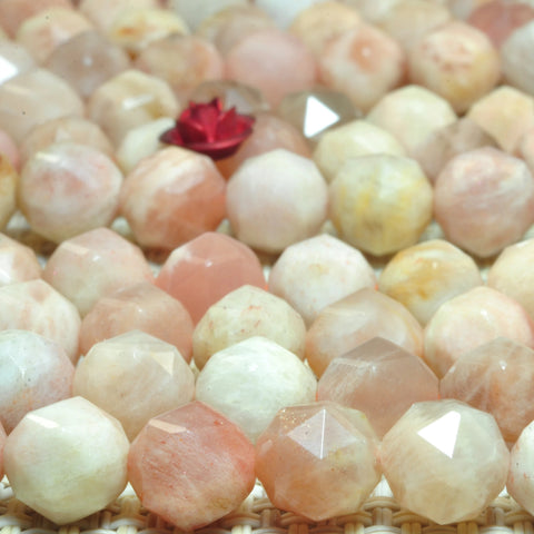 YesBeads Natural Sunstone gemstone diamond cut faceted round loose beads wholesale jewelry making 15"