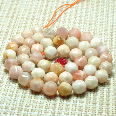 YesBeads Natural Sunstone gemstone diamond cut faceted round loose beads wholesale jewelry making 15"