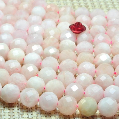 YesBeads Natural Morganite gemstone faceted round loose beads pink stone wholesale jewelry making  15"-64 Faces