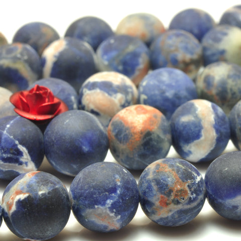 YesBeads Natural Orange Blue Sodalite matte round beads gemstone wholesale jewelry 6mm-10mm 15"