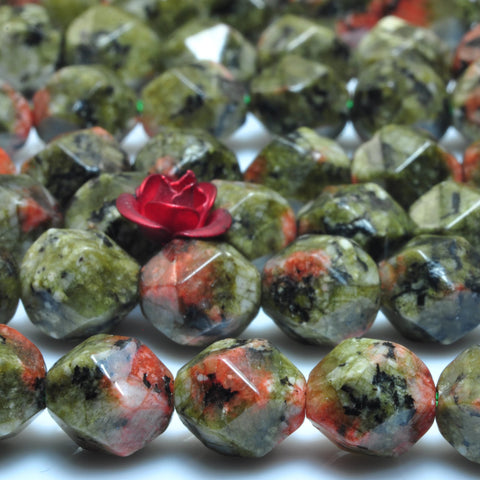 YesBeads Alabaster stone star cut faceted nugget loose beads green red gemstone wholesale jewelry making 14.5"