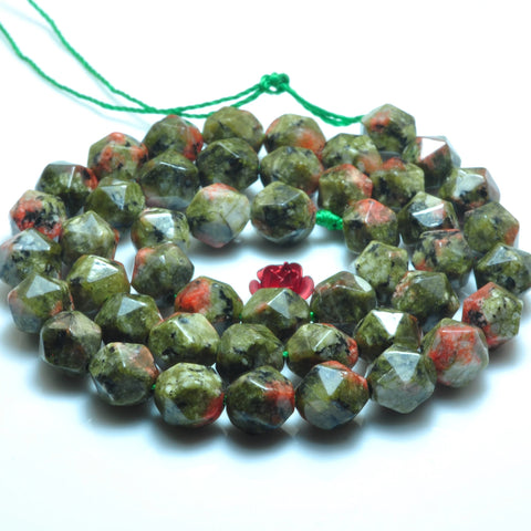 YesBeads Alabaster stone star cut faceted nugget loose beads green red gemstone wholesale jewelry making 14.5"