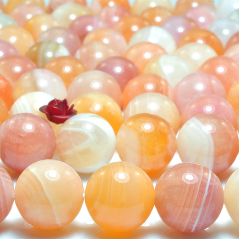 YesBeads Natural Botswana Agate smooth round loose beads orange pink gemstone wholesale jewelry 15"
