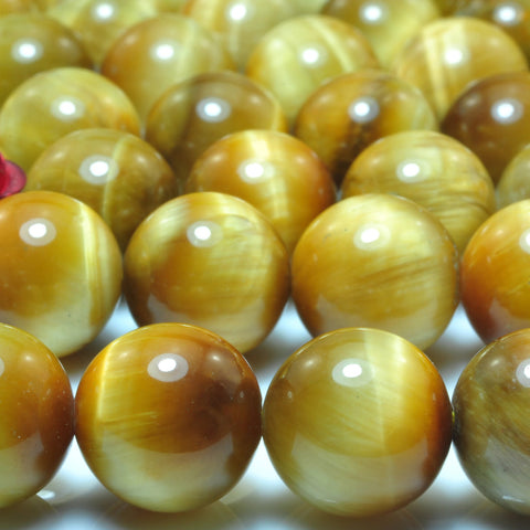 YesBeads natural Golden tiger eye gemstone smooth round loose beads yellow stone wholesale jewelry making 15"