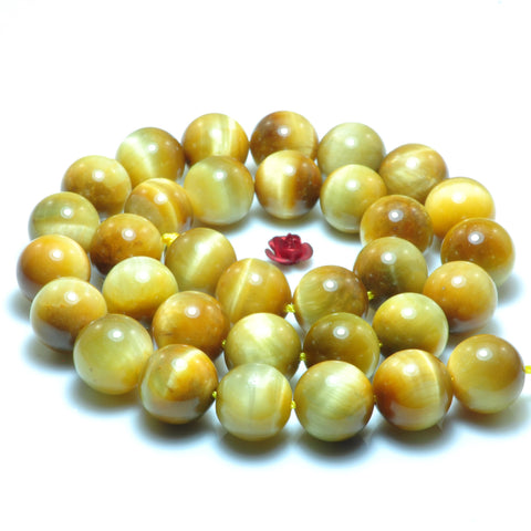 YesBeads natural Golden tiger eye gemstone smooth round loose beads yellow stone wholesale jewelry making 15"