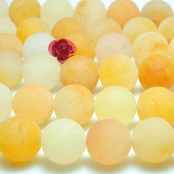 YesBeads natural Yellow Jade matte loose round beads wholesale gemstone jewelry making 15'' full strand