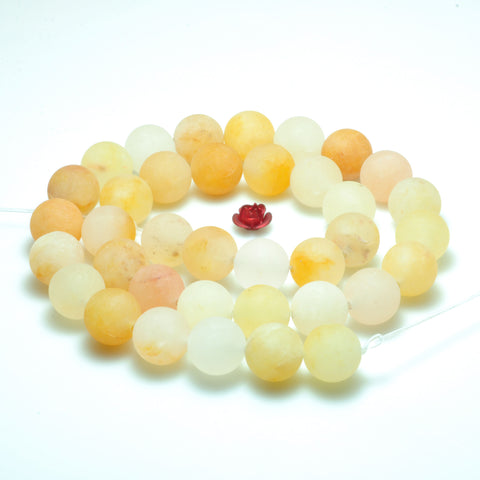 YesBeads natural Yellow Jade matte loose round beads wholesale gemstone jewelry making 15'' full strand