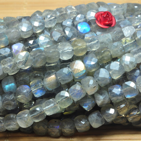 YesBeads Natural Labradorite A grade faceted cube loose beads gray gemstone wholesale jewelry 15"