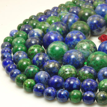 YesBeads Natural Azurite gemstone smooth round loose beads blue green stone wholesale jewelry making 6mm-12mm 15"