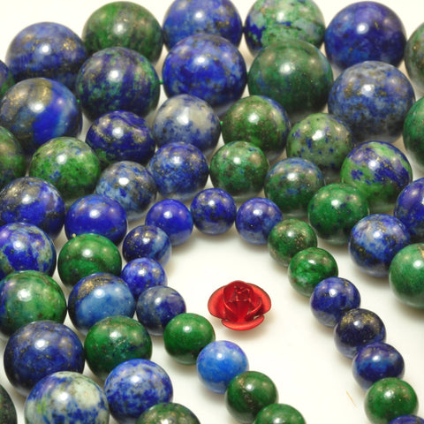 YesBeads Natural Azurite gemstone smooth round loose beads blue green stone wholesale jewelry making 6mm-12mm 15"