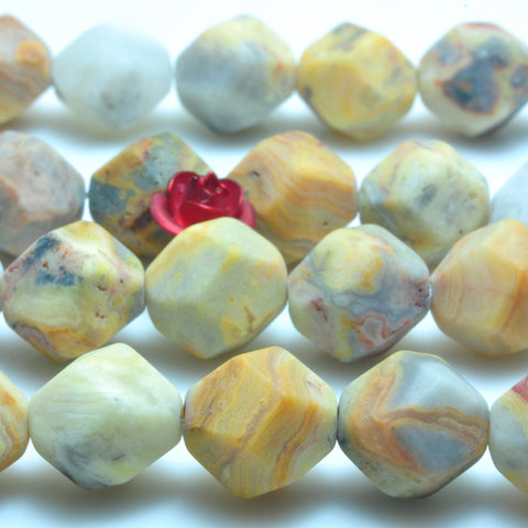 YesBeads Natural Mexican Crazy Lace Agate star cut matte faceted nugget beads gemstone 15"