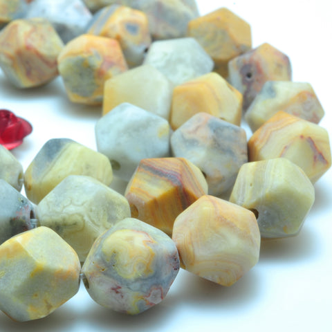 YesBeads Natural Mexican Crazy Lace Agate star cut matte faceted nugget beads gemstone 15"
