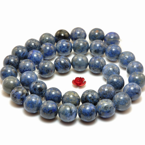 YesBeads Natural Blue Dumortierite gemstone smooth round loose beads wholesale jewelry making diy 15"