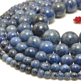 YesBeads Natural Blue Dumortierite gemstone smooth round loose beads wholesale jewelry making diy 15"