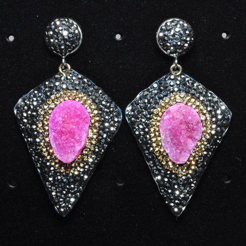 YesBeads Earrings Druzy quartz pave rhinestone crystal CZ bead stud dangle earrings cone shape jewelry