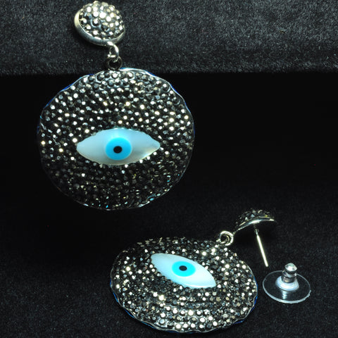 YesBeads Earrings Evil Eye coin shape Mother of pearl rhinestone crystal CZ pave bead stud dangle earrings jewelry