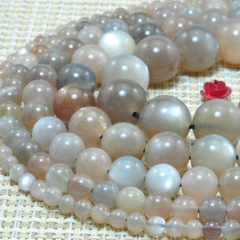 YesBeads Natural Gray Moonstone smooth round loose beads gemstone wholesale jewelry making 15"